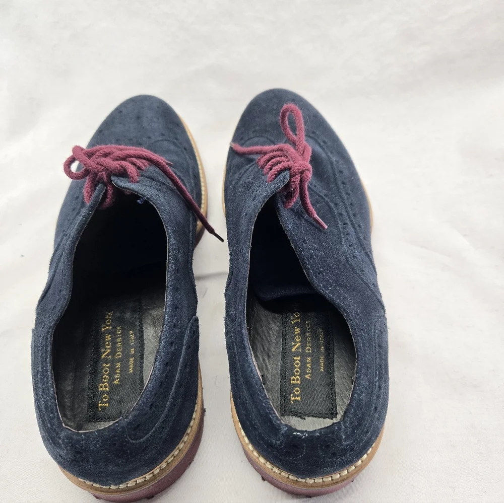 To Boot Men's Size 9 Navy Blue Suede Oxfords with Burgundy Laces